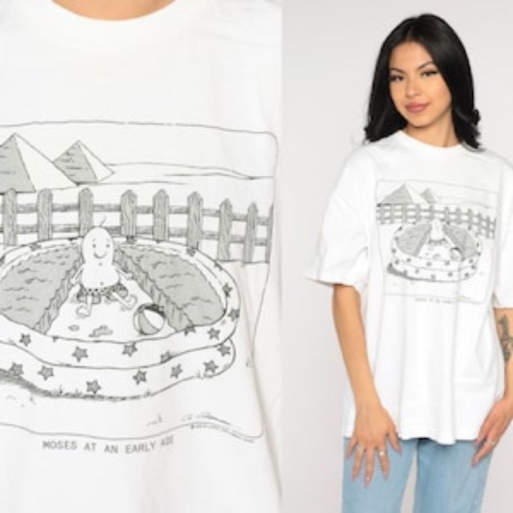 Baby Moses T Shirt Y2K Religious Shirt Moses Jesus Tee Large Single Stitch​​​